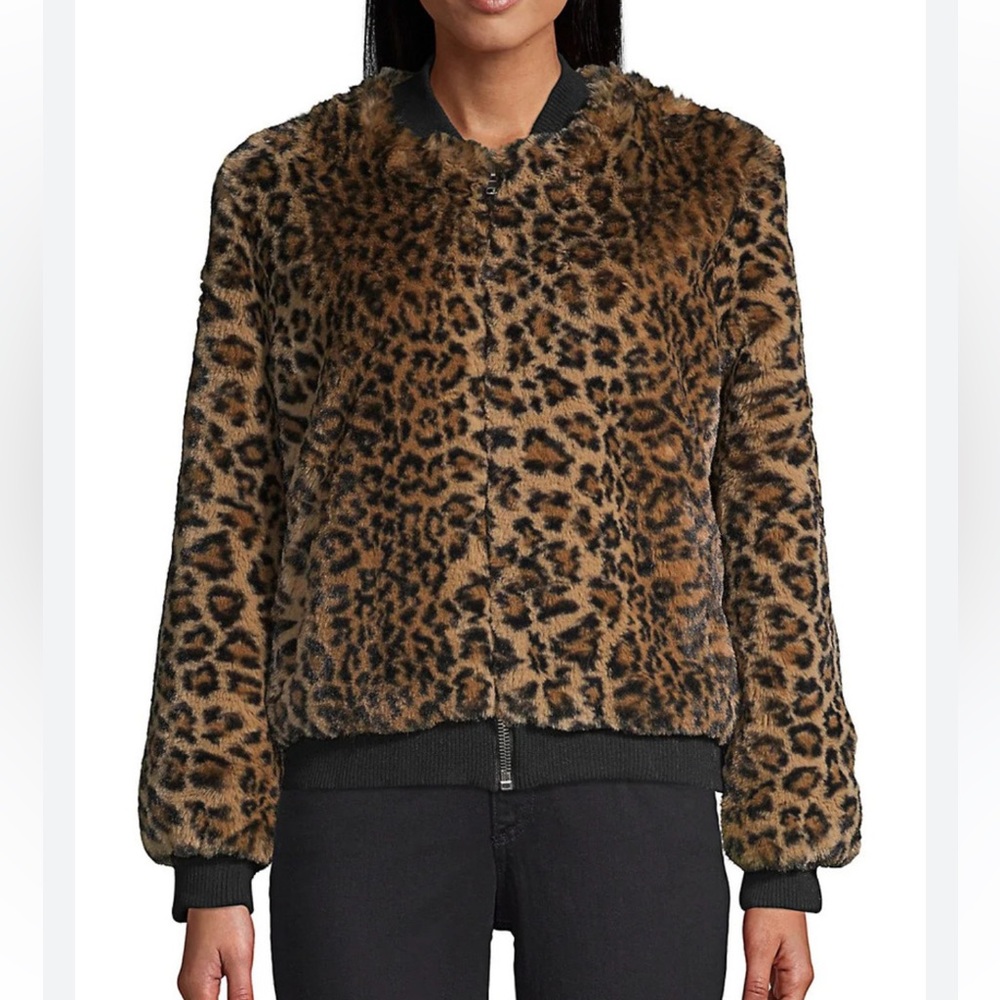 APPARIS AYESHA LEOPARD PRINT FAUX FUR BOMBER MEDIUM